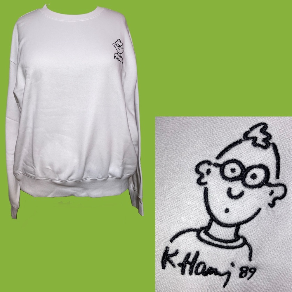 NWT Keith Haring crew neck sweatshirt white with black embroidered Keith :) 3797